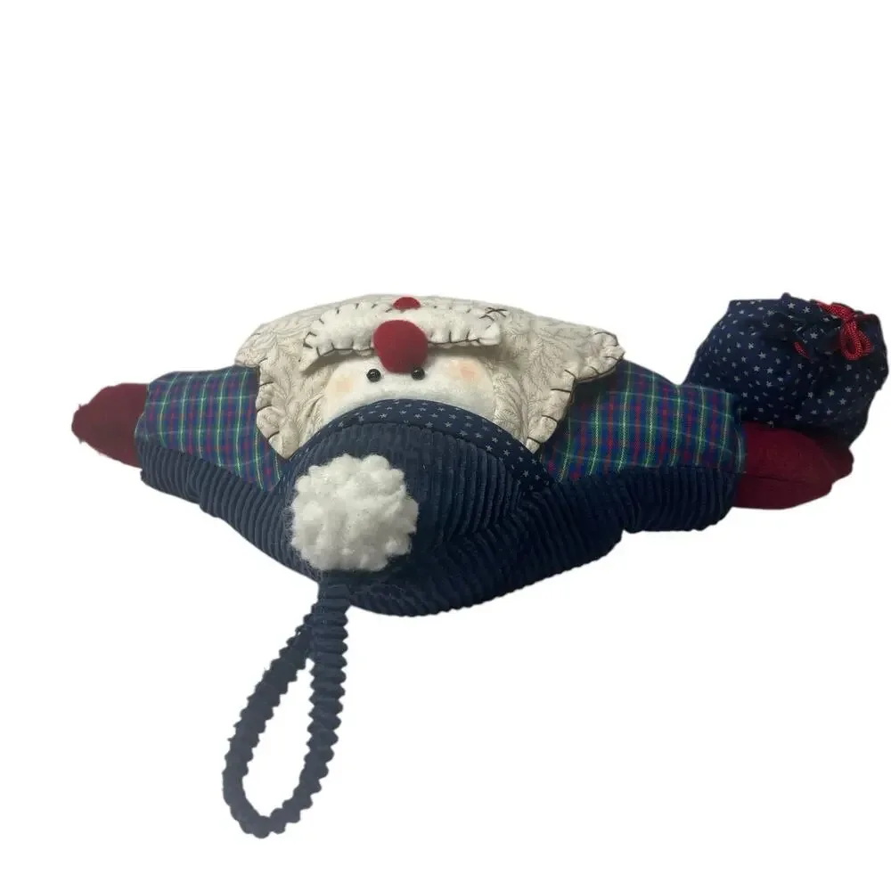 Vtg Handmade Quilted‎ Santa Pillow Embroidered Country Christmas Decor Folk Art